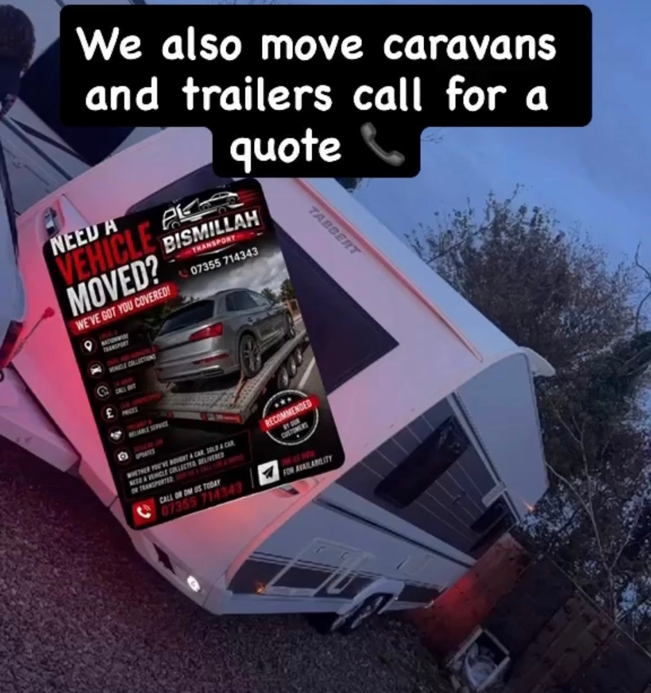 Caravan being transported by Bismillah Transport
